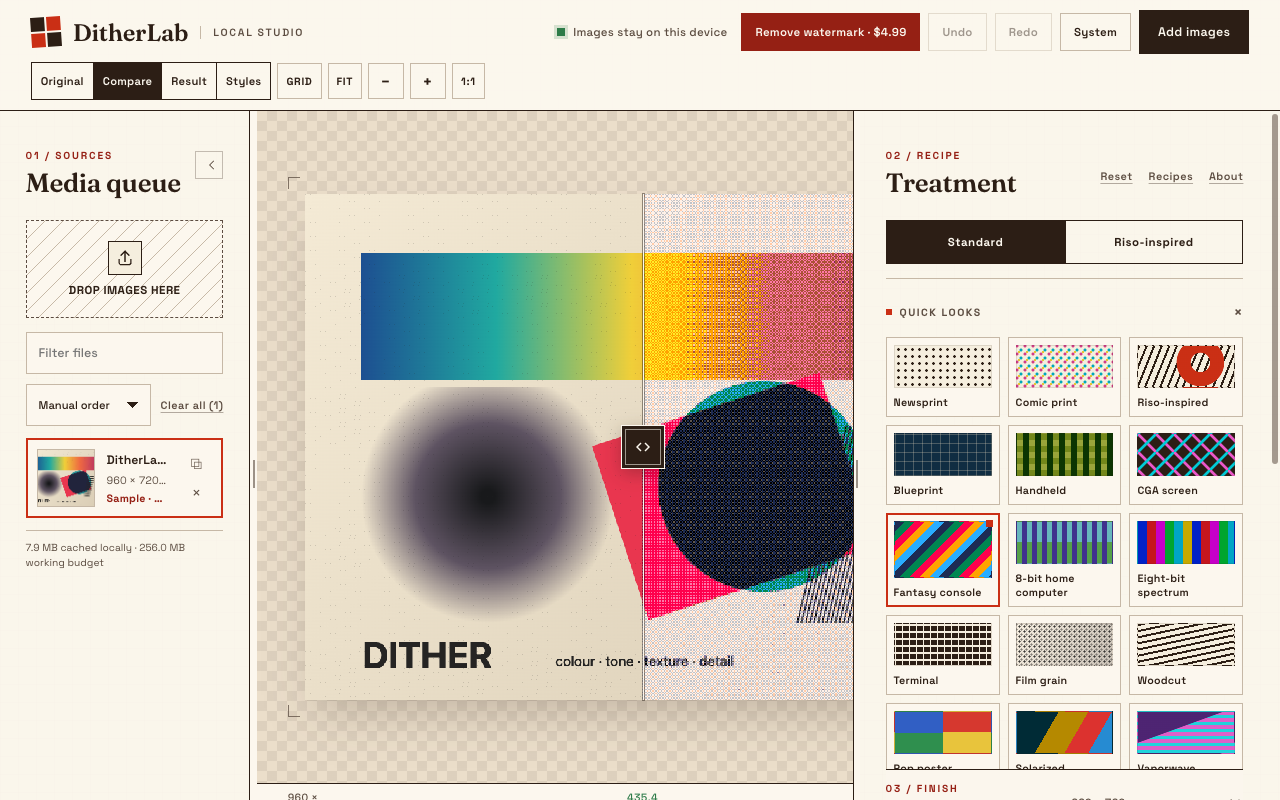 DitherLab before-and-after comparison view